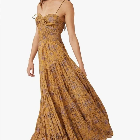 chinese dress ladies Free People Short Sleeve Sundrenched Maxi Dress in Blue